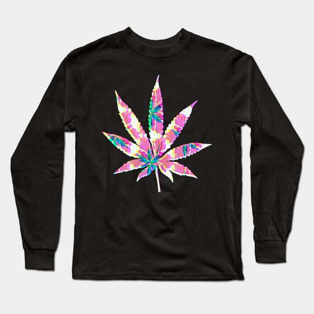 Red and White Weed Cannabis Design Long Sleeve T-Shirt by Lin Watchorn 